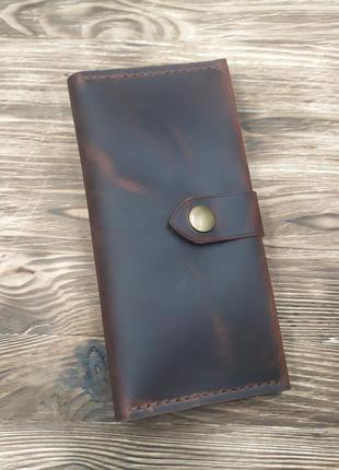 Мужской портмоне, клатч, лонгер из натуральной кожи ручной работы, vipu 020, коричневый