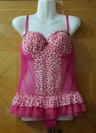 Брендовий новий  красивий боди пеньюар р.14 від ann summers кісточки поролон звіриний принт