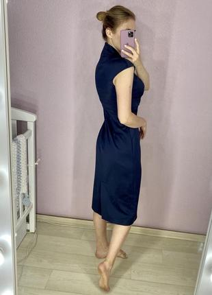 Стильне плаття атласне міді темно-синє5 фото