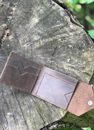 Компактный кожаный кошелёк ручной работы коричневый2 фото