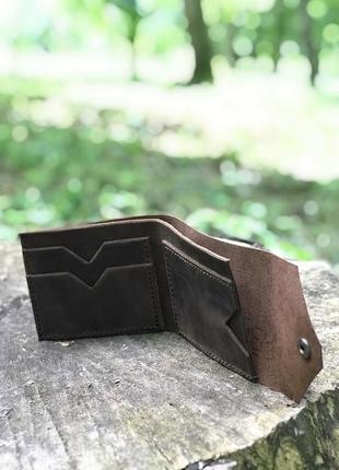 Компактный кожаный кошелёк ручной работы коричневый3 фото