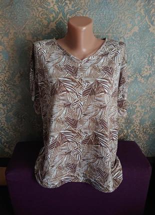 Красивая женская блуза футболка в листики 🍃 блузка блузочка большой размер батал 50 /521 фото