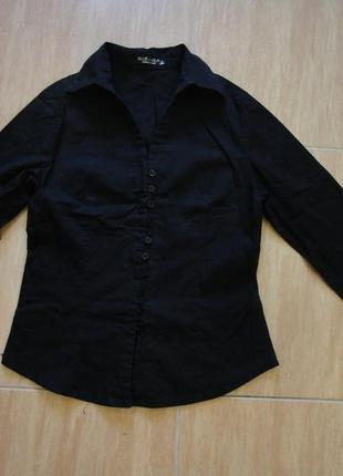 Блузка сорочка ділова чорна бавовняна2 фото