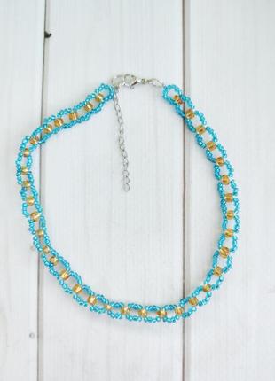 Чокер подвійний браслет жовто-блакитний з бісеру