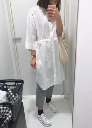 Женское платье-рубашка из хлопка и льна