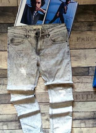 Мужские модные элегантные зауженные серые джинсы  zara –slim fit  варенки с потертостями размер 32/321 фото