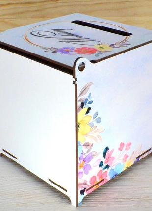 Свадебная коробка для денег цветная 16см «eternity» деревянный банк свадебная казна сундук копилка на свадьбу2 фото