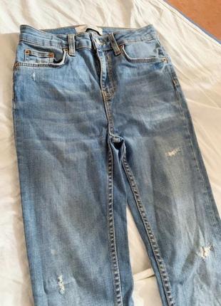 💞5 джинсы штаны брюки скинни женские с потертостями рваные голубые zara высокая посадка талия💞5 фото