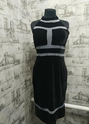 Маленьке чорне плаття велюрове зі вставками сіточки