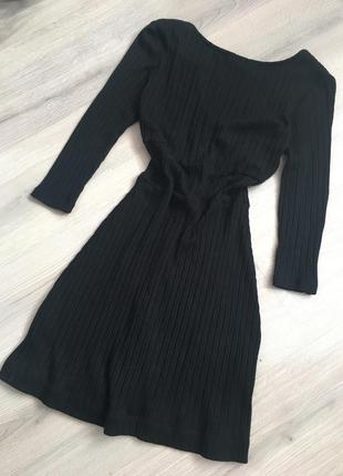 Крутое чёрное платье туника в рубчик вермишелька pull and bear5 фото