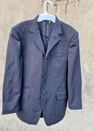 Винтажный пиджак оригинал темно-синий 100%шерсть1 фото