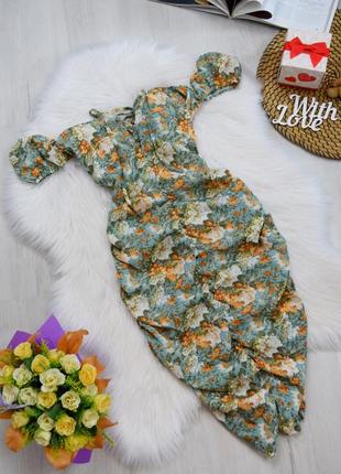 Плаття квіткова із збірками драпіровкою сукня3 фото