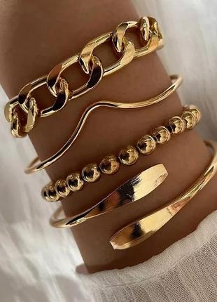 Многослойный браслет, набор из 4 браслетов, брасоет массивный, акцентный браслет