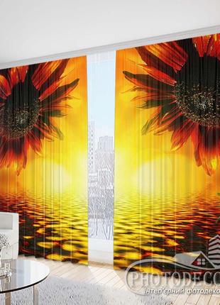 Фото шторы "подсолнухи над водой" 2,5м*2,9м (2 полотна по 1,45м)1 фото