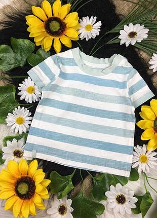 Полосатая бирюзовая футболочка на 0-3 мес