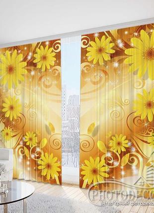 Фото штори "соняшники з візерунками" 2,5 м*2,9 м (2 полотна по 1,45 м)