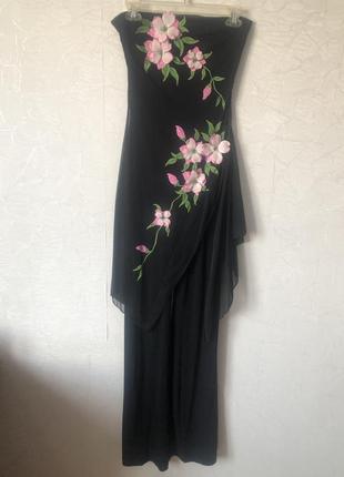 Скидка‼️ чорный комбинезон женский вечерний нарядный цветочный с цветами7 фото