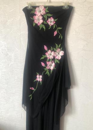 Скидка‼️ чорный комбинезон женский вечерний нарядный цветочный с цветами5 фото