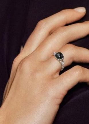 Серебрянное кольцо черный хрусталь серебро 925 пандора pandora3 фото