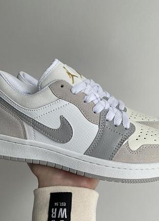 Женские кожаные кроссовки nike air jordan 1 retro low grey#найк