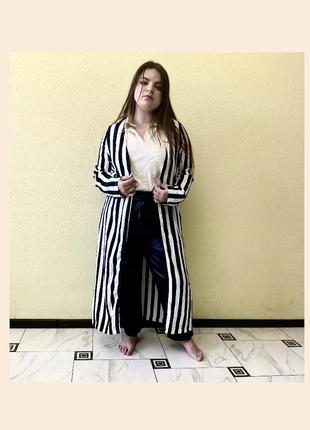 Plus back striped longline duster jacket