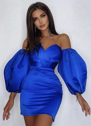 Знижка‼️ синя корсетна сукня мини атласна вечiрня нарядна красива коротка