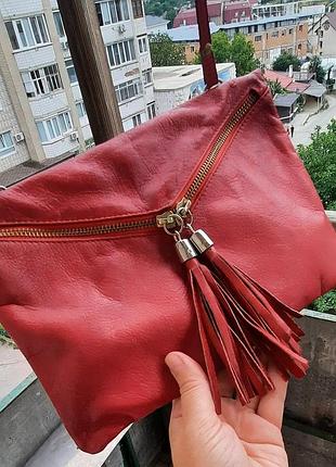 Красна сумка клатч, кожаная, натуральная кожа