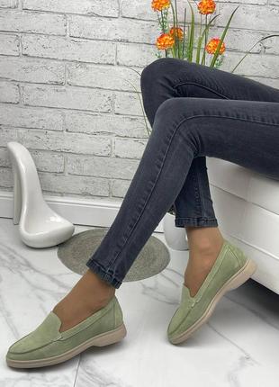 Женские замшевые оливковые туфли4 фото