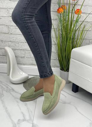 Женские замшевые оливковые туфли3 фото
