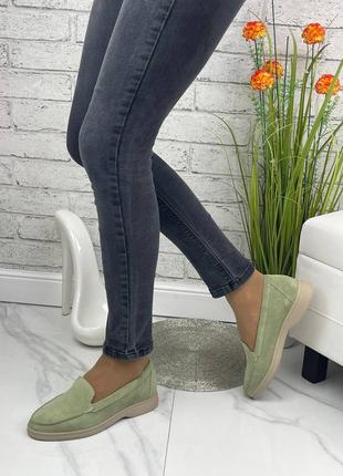 Женские замшевые оливковые туфли5 фото
