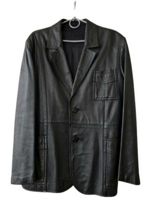 Черный винтажный мужской кожаный, деловой / классический пиджак. натуральная кожа премиум-класса.