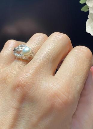 17 р. кольцо 💍 з перлиною каблучка серебро золото серебряное жемчужина2 фото