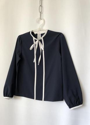 Школьная блузка синяя длинный рукав