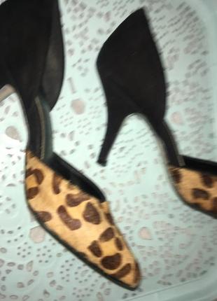 Леопардово - чорні туфлі босоніжки2 фото