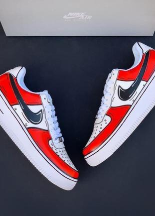 🔥кроссовки мужские женские nike air force one custom red/black/white6 фото