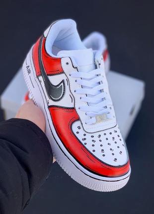 🔥кроссовки мужские женские nike air force one custom red/black/white8 фото