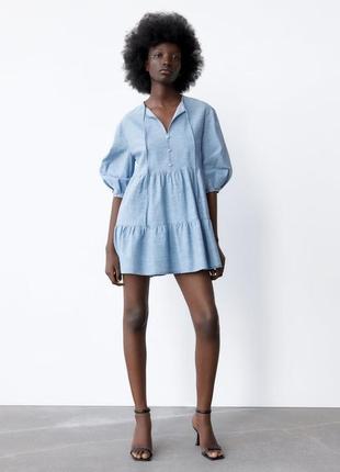 Кукольное платье zara из денима / джинсова сукня зара міні
