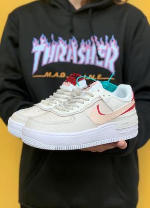 🔥кроссовки женские кожа nike air force 1 shadow red2 фото