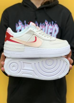 🔥кроссовки женские кожа nike air force 1 shadow red6 фото