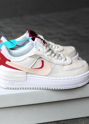 🔥кроссовки женские кожа nike air force 1 shadow red10 фото