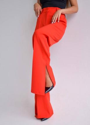 Женские длинные классические свободные оранжевые красные брюки из костюмной ткани с разрезами внизу с м л 44 46 48 s m l7 фото
