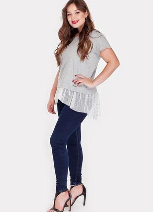 Футболка женская  серая с белым фатином