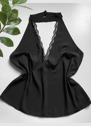 L-xl черная сексуальная блуза с открытой спиной чокер кружево декольте блузка
