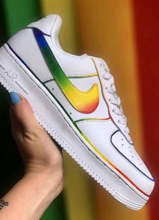 🔥кроссовки женские мужские кожа nike air force one custom rainbow4 фото