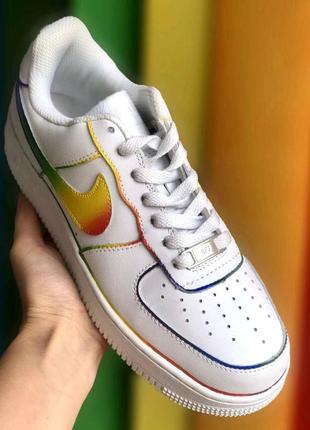 🔥кроссовки женские мужские кожа nike air force one custom rainbow3 фото