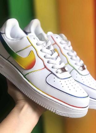 🔥кроссовки женские мужские кожа nike air force one custom rainbow5 фото