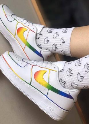 🔥кроссовки женские мужские кожа nike air force one custom rainbow7 фото