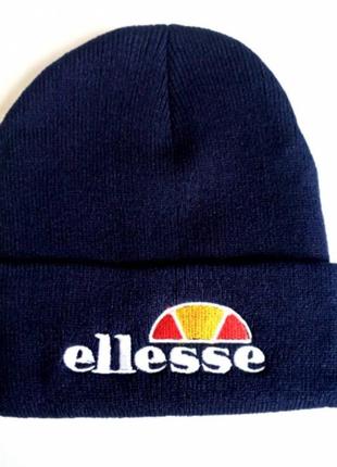 Шапка ellesse темно-синяя зимова осіння весняна шапка темно синього кольору 54 - 58 р.