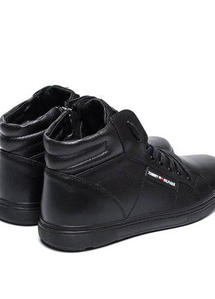 Мужские зимние кожаные ботинки tommy  hilfiger black3 фото