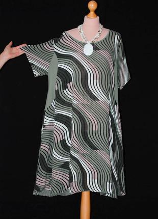 Батал италия свободное платье с трикотажными вставками с коротким рукавом7 фото